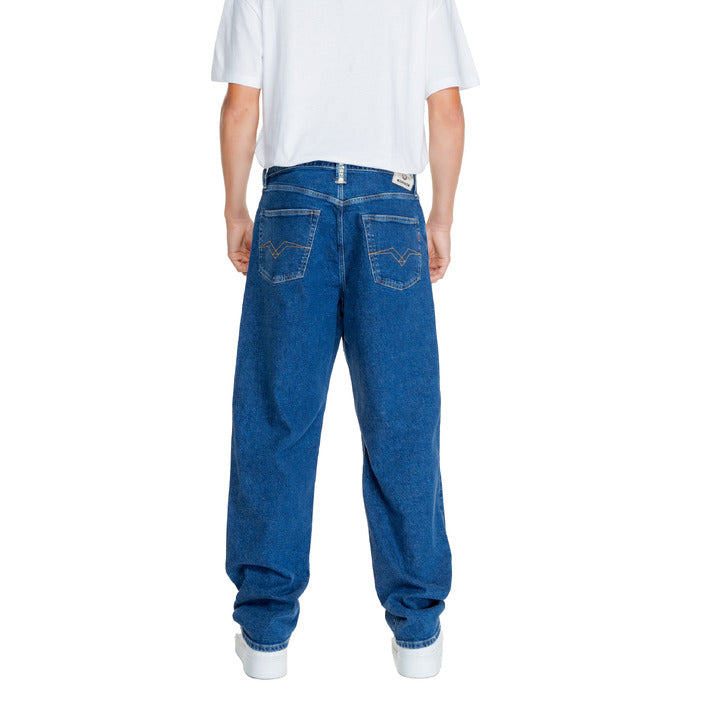 Replay Logo Indigo Blue Regular Fit Baggy Jeans