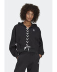 Adidas Logo Lace-Up Cotton-Blend Athleisure Hooded Pullover