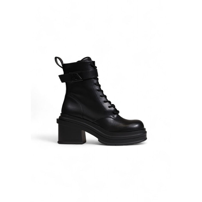 Armani Exchange Minimalist All Black Lace-Up Heel Boots