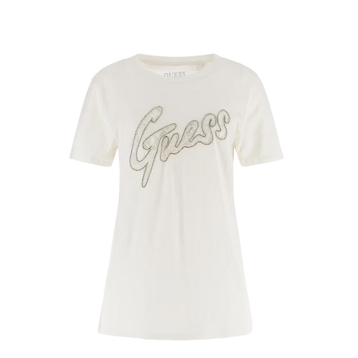 Guess Embellished Logo Pure Cotton T-Shirt - white