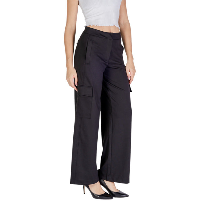 Ichi Minimalist Wide Leg Black Cargo Pocket Pants