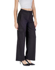 Ichi Minimalist Wide Leg Black Cargo Pocket Pants