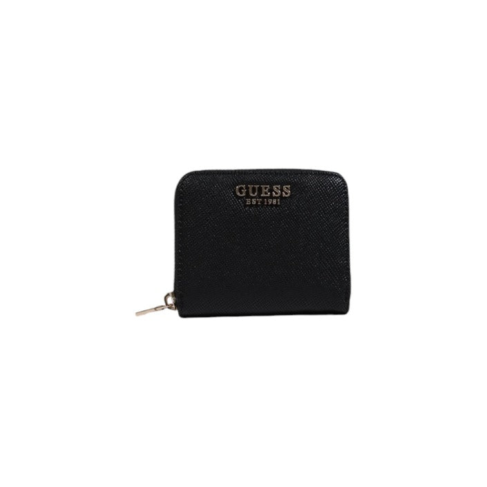 Guess Logo Black Saffiano Vegan Leather Zip Clutch Purse