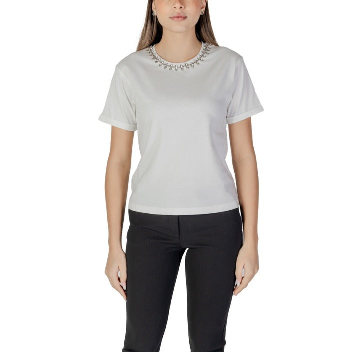 Morgan De Toi Embellished Neckline Short Sleeve Top 100% Cotton