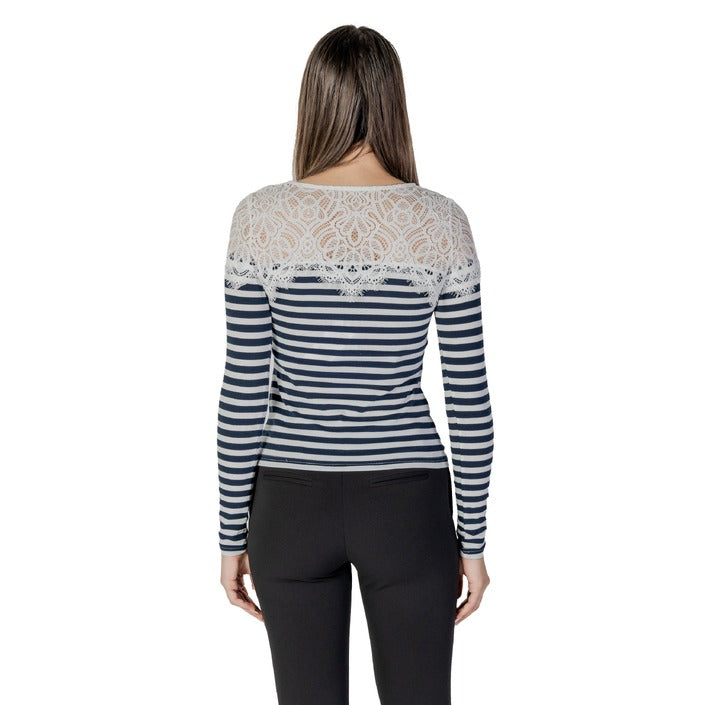 Morgan De Toi Lace & Stripe Cotton Long Sleeve Top