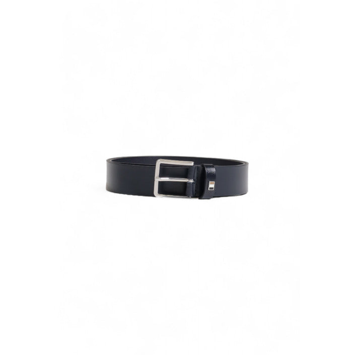 Boss Logo Genuine Leather Darkest Blue Belt With Square Buckle