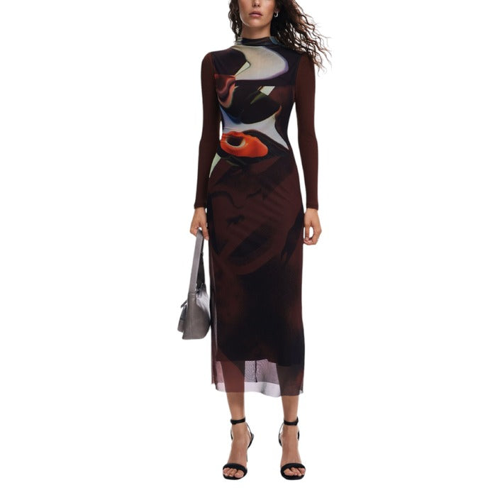 Desigual Abstract Patterned Lined Long Sleeve Midi Dress