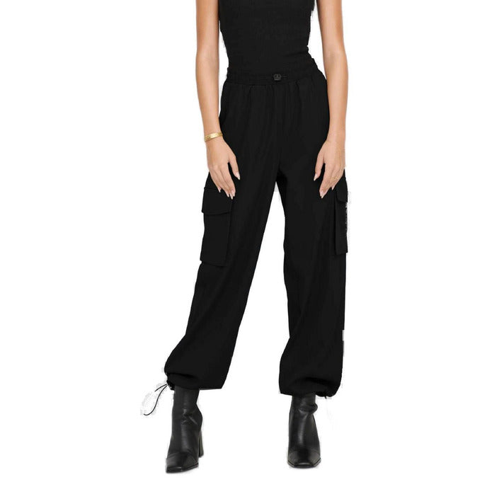 Only Minimalist High Waist Black Baggy Pants Cotton-Rich