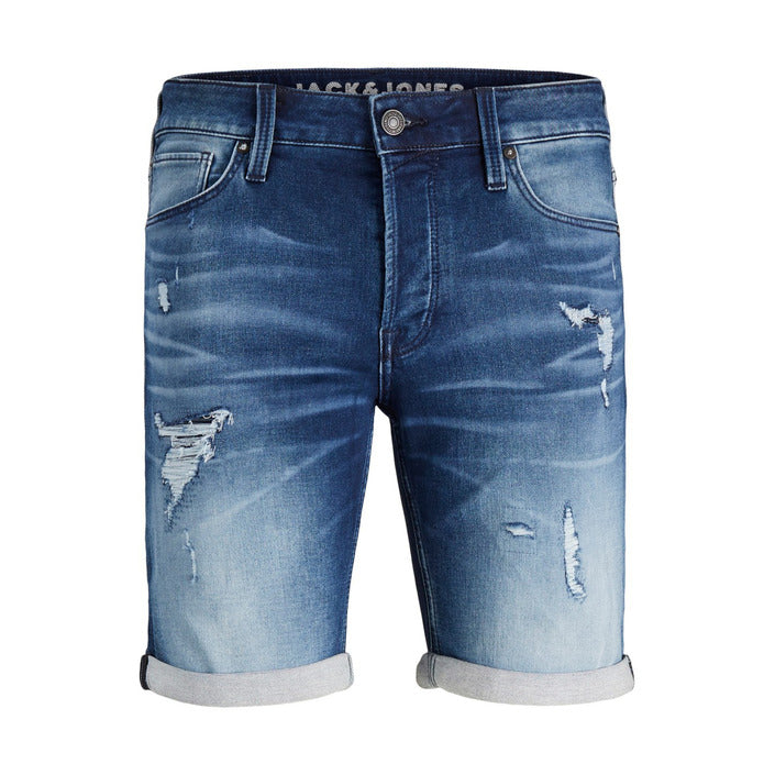 Jack & Jones Distressed Medium Wash Rolled Hem Denim Shorts