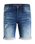 Jack & Jones Distressed Medium Wash Rolled Hem Denim Shorts