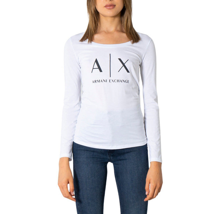 Armani Exchange Logo 100% Cotton Long Sleeve Top - white