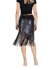 Vila Black Tassel Fringe Trim Midi Skirt Leather-Look