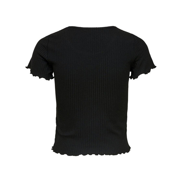 Only Minimalist Scalloped Sleeve & Hem Short Black Sleeve Top