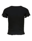 Only Minimalist Scalloped Sleeve & Hem Short Black Sleeve Top