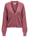 Only 3-Button V-Neck Knit Cardigan - dusty pink