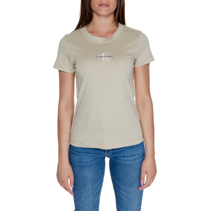 Calvin Klein Jeans Logo 100% Cotton T-Shirt - beige 