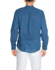 Borghese Minimalist 100% Linen Collarless Shirt - blue