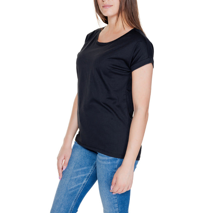 Vila Clothes Minimalist Cotton-Blend Black T-Shirt