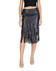 Vila Black Tassel Fringe Trim Midi Skirt Leather-Look