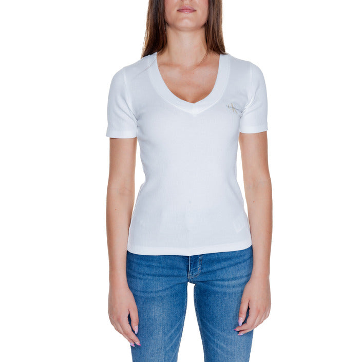 Calvin Klein Jeans Logo Cotton-Rich V-Neck Top - 2 Shades