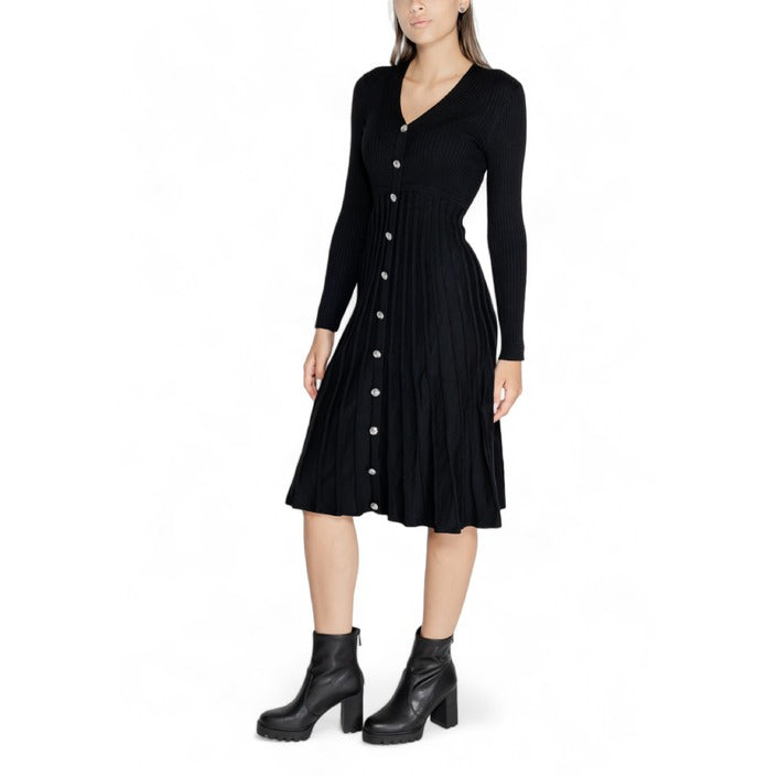 Morgan De Toi Button-Down Winter Black Midi Dress - Wool Blend