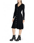 Morgan De Toi Button-Down Winter Black Midi Dress - Wool Blend