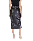 Ichi Black Midi Skirt Front Slit Leather-Look