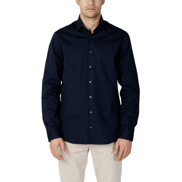 Calvin Klein Minimalist Cotton-Rich Point Collar Tailored Fit Shirt - Navy
