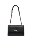 Calvin Klein Logo Structured Black Vegan Leather Bag With Semi-Chain Strap