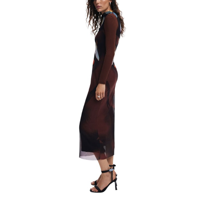 Desigual Abstract Patterned Lined Long Sleeve Midi Dress