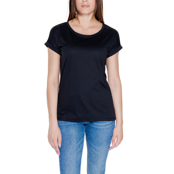 Vila Clothes Minimalist Cotton-Blend Black T-Shirt