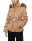 Guess Logo Quilted & Hooded Parka Jacket With Belt