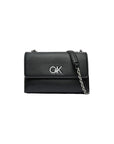 Calvin Klein Logo Structured Black Vegan Leather Bag With Semi-Chain Strap