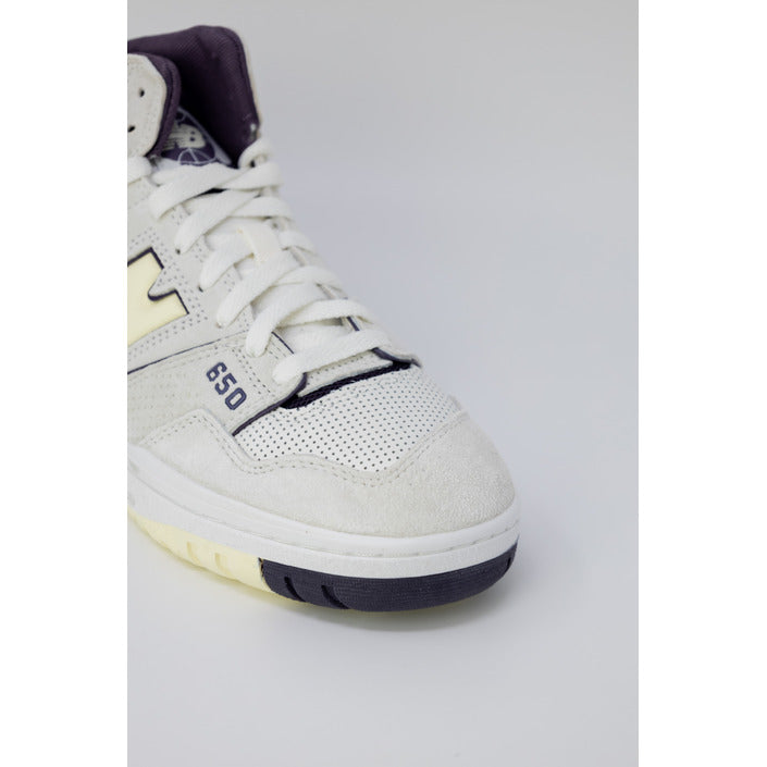 New Balance Logo Leather High Top Lace Up Sneakers - white and purple accents