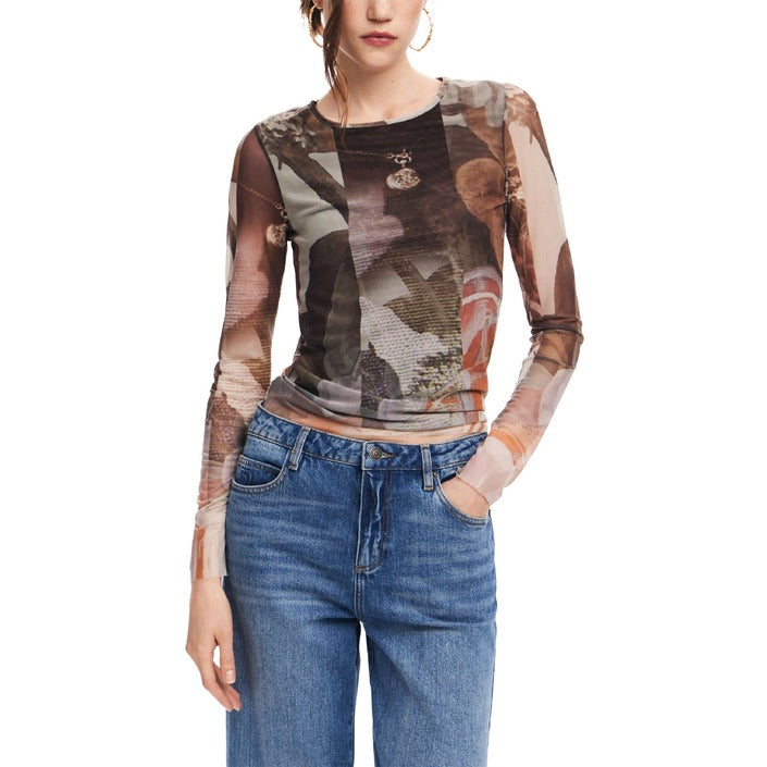 Desigual Sheer Long Sleeve Top Abstract Pattern