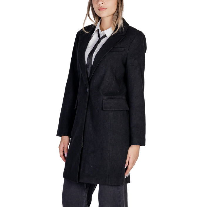 Only All Black Padded Shoulder Longline Coat