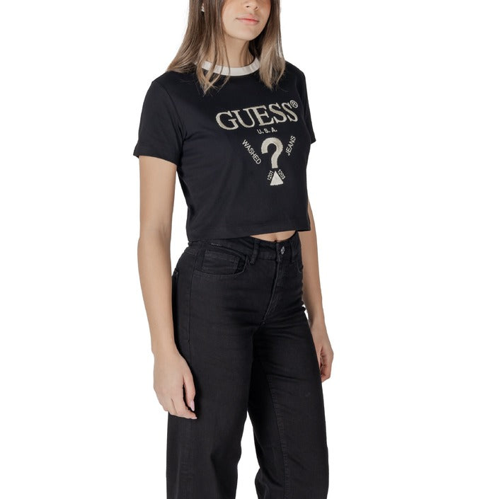 Guess Active Logo Athleisure 100% Cotton Cropped Crewneck Tee