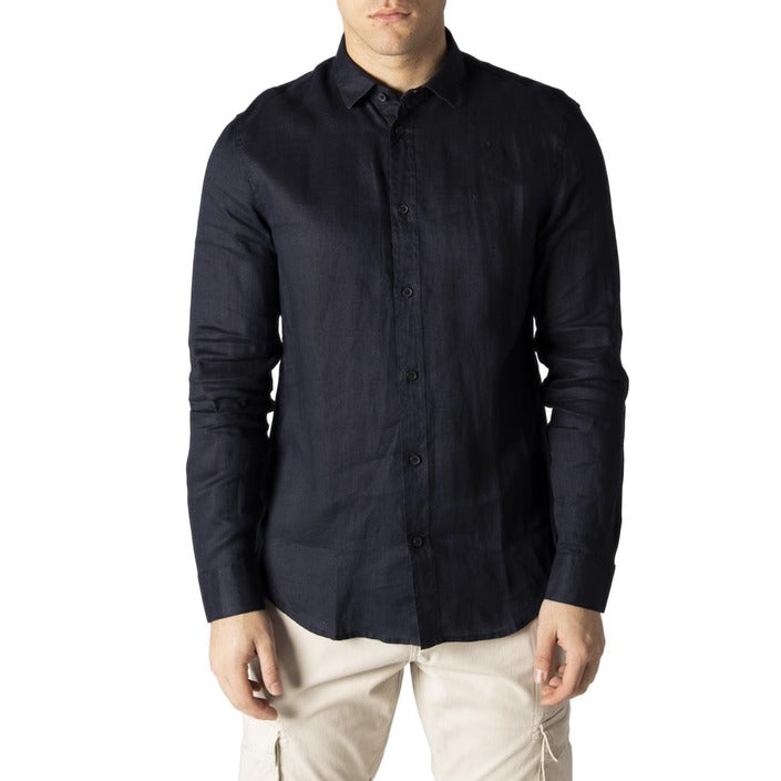 Armani Exchange Minimalist Pure Linen Shirt - black