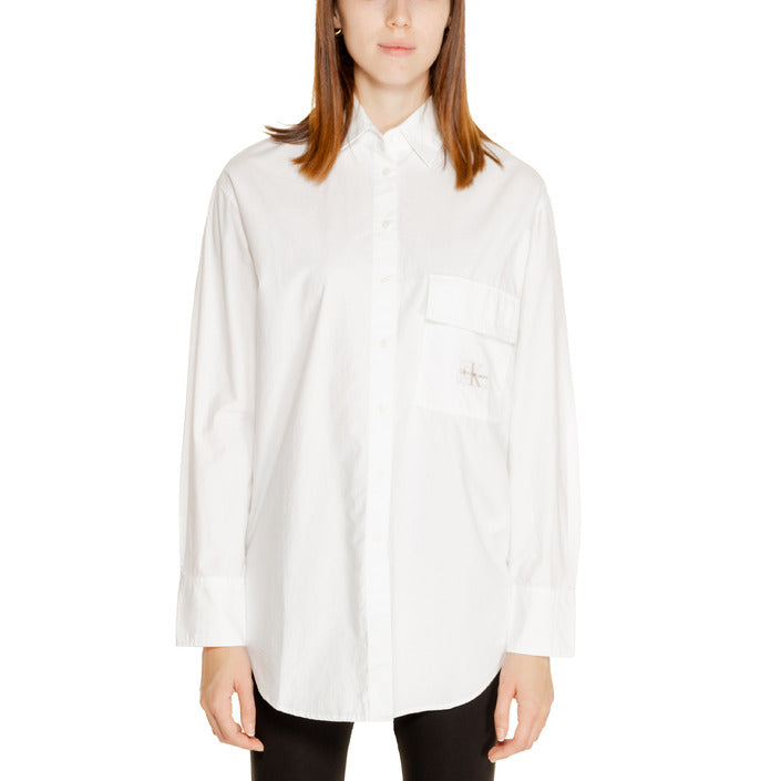 Calvin Klein Jeans Logo 100% Cotton White Longline Shirt