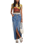 Desigual Hybrid Long Middle Slit Denim Skirt