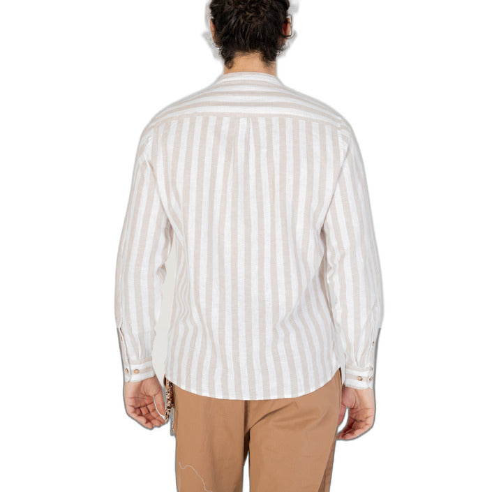 Hamaki-Ho Linen-Cotton Striped Collarless Shirt