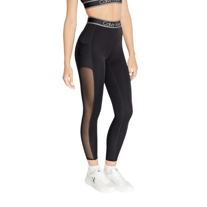 Calvin Klein Sport Logo Athleisure Crop Black Leggings Sheer Sides