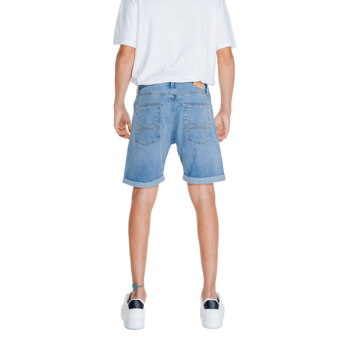 Jack & Jones Logo Bleached & Light Wash Rolled Hem Denim Shorts