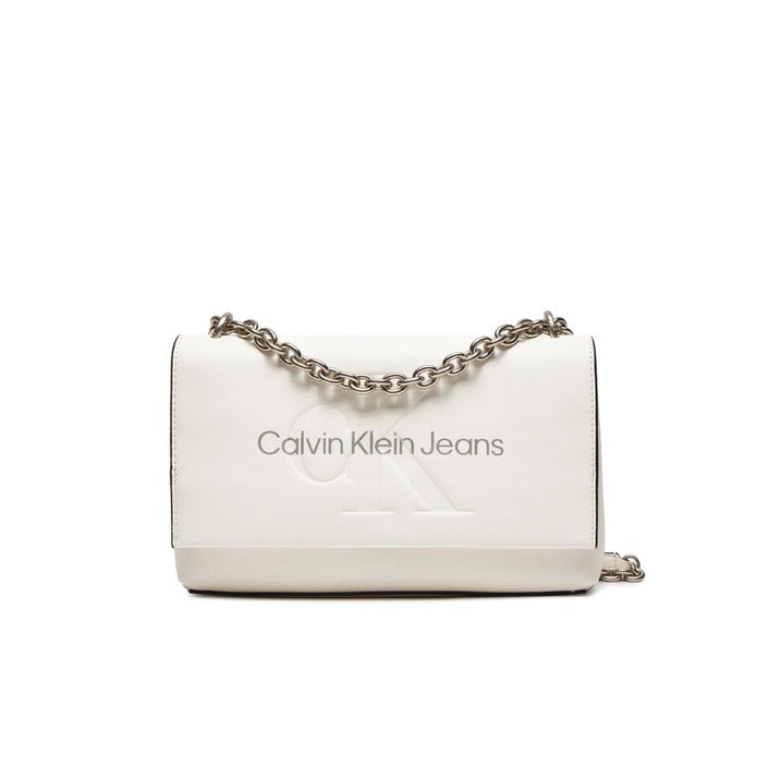 Calvin Klein Jeans Logo Vegan Leather Shoulder Bag - white