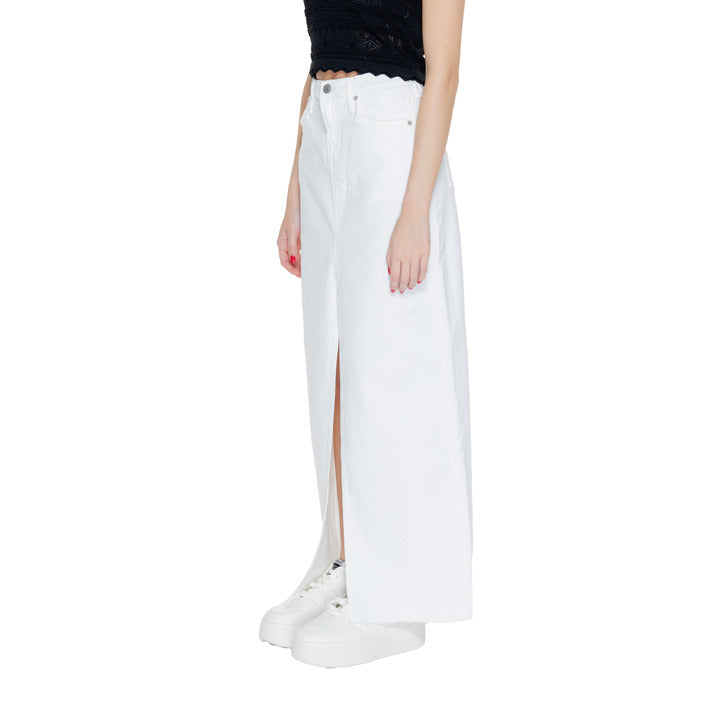 Tommy Hilfiger Jeans Logo Middle Slit White Denim Midi Skirt