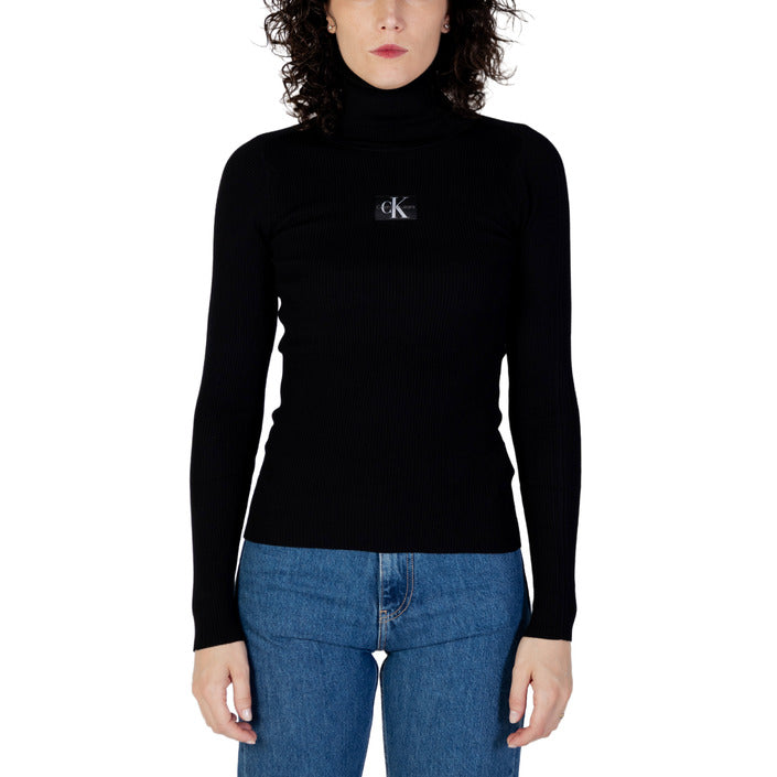 Calvin Klein Jeans Logo Black Turtleneck Knit Sweater