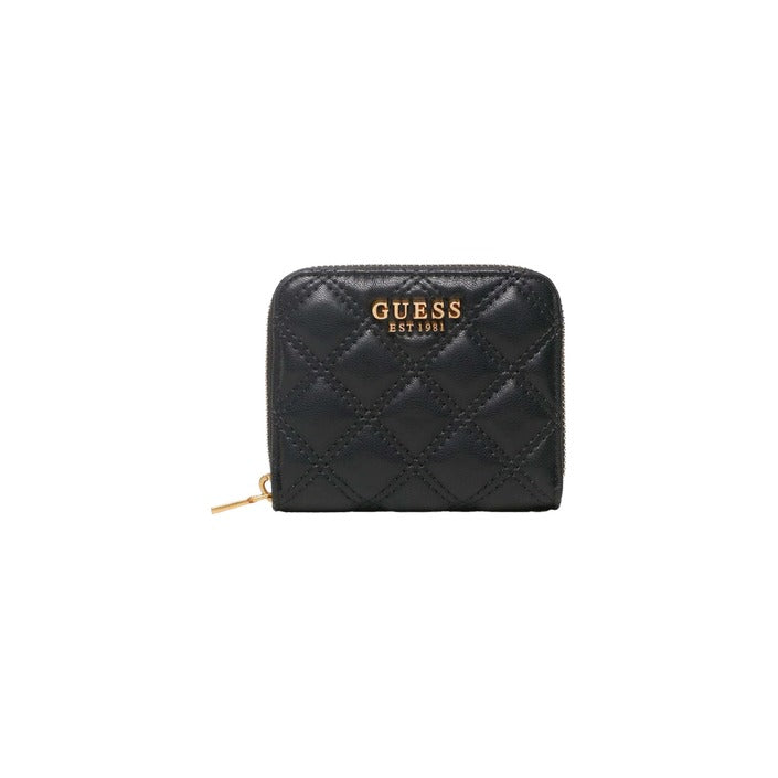 Guess Logo Quilted Black Vegan Leather Zip Clutch Purse