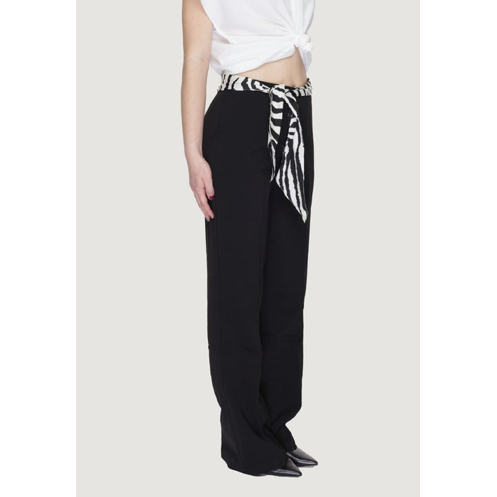 Only Zebra Belt Tie Wide Leg Baggy Black Pants