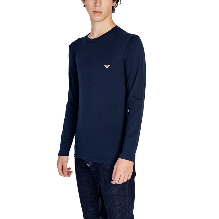 Emporio Armani Logo Cotton Crewneck Long Sleeve Top - navy blue