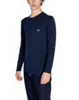 Emporio Armani Logo Cotton Crewneck Long Sleeve Top - navy blue